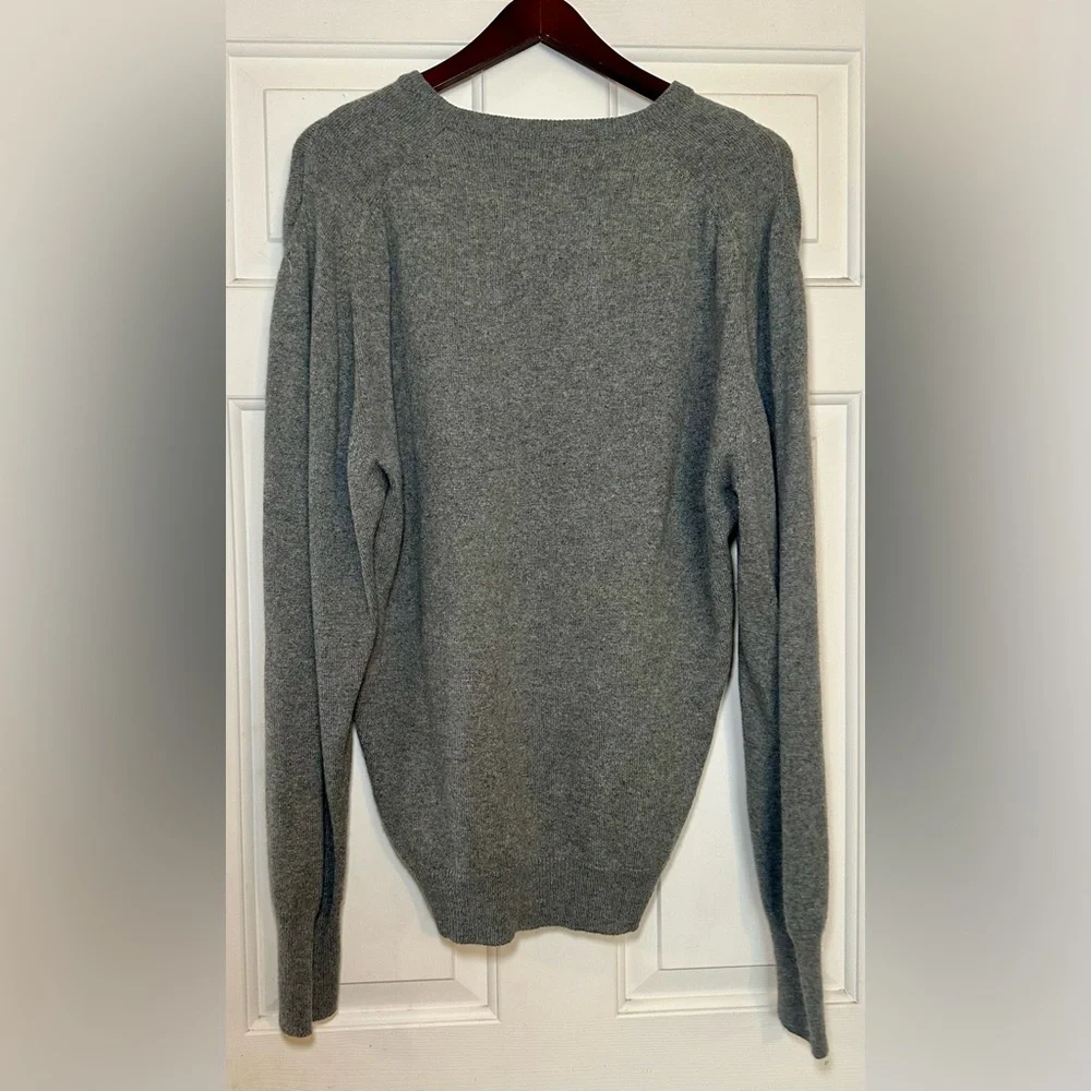 Mens Vintage Fully Fashioned Cashmere V Neck Sweater L Charcoal‎ Gray Super Soft